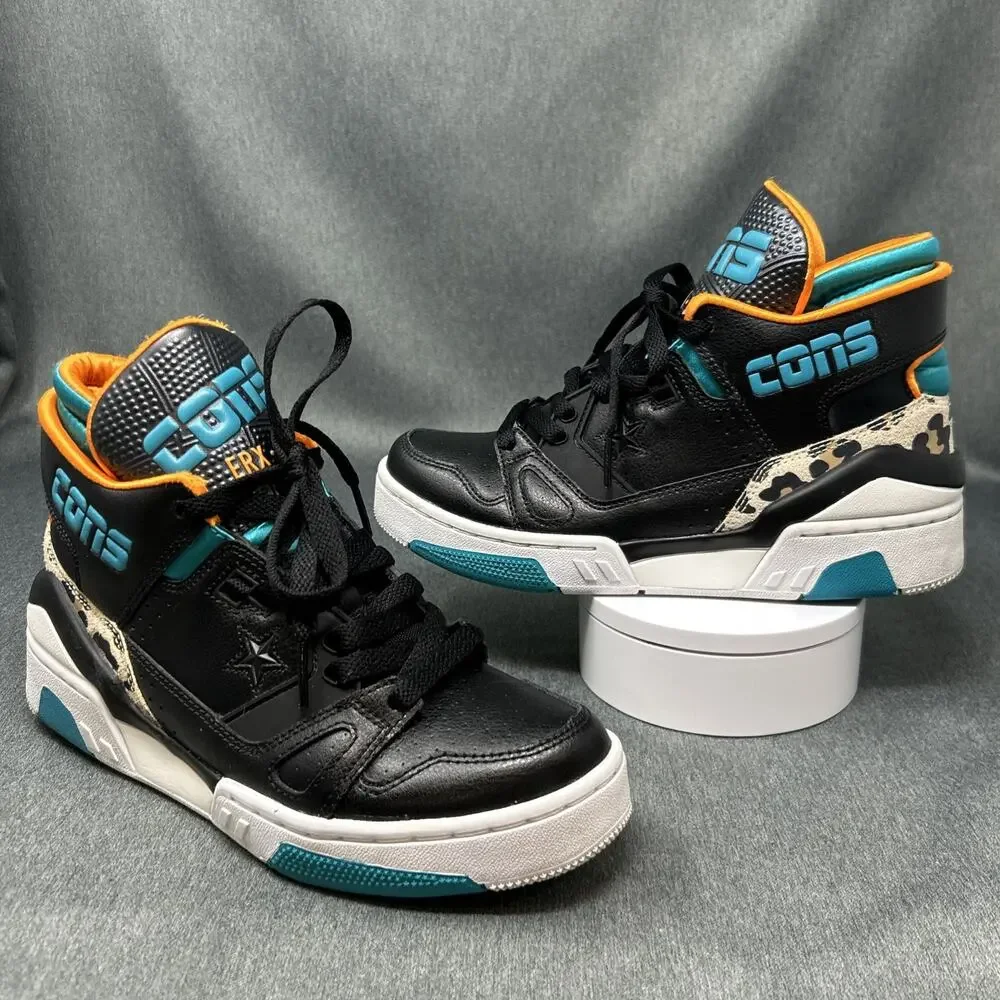 VTG Leather Converse Sneaker Youth US 4.5 Animal Black Teal Orange CONS ERX-260